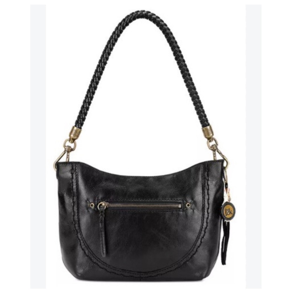 The Sak Indio Demi Leather Hobo Shoulder Bag Braided Strap Tassel Charm